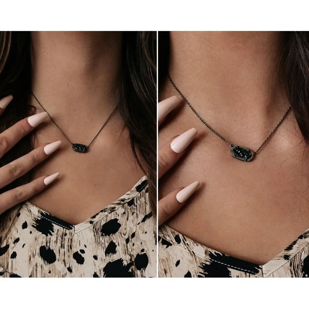 NWOT Kendra Scott “Elisa” Gunmetal Black Drusy Necklace